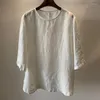Damenblusen Johnature 2023 Vintage einfache Pullover japanische Hemden Sommer einfarbig vielseitige lose Siebenviertelärmel Damenoberteile