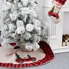 Décorations de noël 120 cm jupe d'arbre lin tissu à carreaux tissu de noël bas décor tapis 2023 joyeux Noel tablier