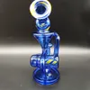 Fab Egg Slit Hub Heady Bong Thick Clear Blue 8 Inch Luxury Hookah Glass Bong Dabber Rig Recycler Incycler Smoke Pipe Slit Puck Wig Wag Glass Neck 14.4mm Joint Perc