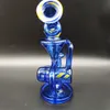 Fabelhafte Eierschlitz Nabe Kopfige Bong dicke klare blaue 8 Zoll Luxus Shisha Glass Bong Dabber Rig Recycler Incycler Rauchrohrschlitz Puck Perg WAG Glas Hals 14,4 mm Gelenk Perc