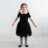 Flickans klänningar onsdag barnkläderflickor roll lek prinsessan klädflicka fest svart kläder halloween karneval kläder 3-8 år 230718
