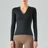 Women's long-sleeved T-shirt quick-drying yoga suit for daily close-fitting casual badminton beautiful back slim designer blouse deep v breathable base dsl291