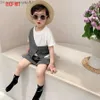 Kläderuppsättningar Baby Boy Clothing Summer Set 2023 Patchwork Fake Vest Kort ärm T-shirt+Shorts Tvådelar Children's Casual Clothing Z230719