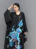 Casual Dresses SuperAen 2024 Summer Chinese Style Button Bat Sleeve Loose Dress Printed Fashion Womens Oversize