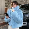 Kvinnors päls kvinnor blå mode faux korta rockar 2023 vinterkoreanska enkla solida lös streetwears elegant mink casual jacka