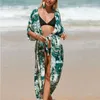 女性用ブラウス夏のセクシーなビーチサン保護シャツカバーアップカジュアルバットウィングスリーブリーフプリント女性ローブブラウスのためのゆるいカーディガン