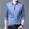 Polos pour hommes Solide Polo Revers Manches Longues Fermeture Éclair Col Mode Printemps et Automne hazys Mince Casual Lâche Tops 230718