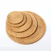 Straw Woven Dining Table Mats 8-16CM Round Rattan Placemat Holder Cup Coasters Natural Corn Heat Insulation Kitchen Accessories256W