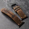 Titta på band handgjorda Apple Watchband Men äkta läderkohud S7 S8 för AppleWatch8 6 5 Ultra Strap 45mm Vintage Style 230718