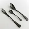 Flatware Sets 4-Piece 18/10 Stainless Steel Set Black Dinnerware Steak Knife Fork Spoon Teaspoon Cutlery Tableware Drop