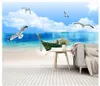 Bakgrundsbilder Anpassade PO Bakgrund 3D -väggmålningar Blue Sky White Clouds Seascape TV Bakgrund Väggpapper för vardagsrumsdekor