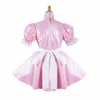 Robe de femme de chambre sissy en cuir rose perle costume de cosplay d'Halloween243W