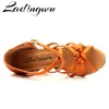 Sandaler Ladingwu Bronze Silk Satin Latin Dance Shoes Olassic Four-Band Knot Salsa Dance Shoes Ballroom Tango Dance Shoes 230718