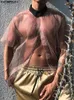 Chemises décontractées pour hommes INCERUN Tops 2023 Chemisier à coutures en maille transparente de style américain Sexy Voir à travers les manches courtes S 5XL 230718