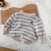 Pull Printemps École Style Garçon Enfants Pull Tricoté À Rayures Enfant Fille Broderie Ours À Manches Longues Tops Bébé Casual Pull Chemises HKD230719