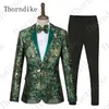 Мужские костюмы Blazers Thornike Men с штанами 2021 Итальянский смокинг на пике отворотов зеленый камуфляж Формальная свадебная вечеринка Ma263b