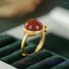 Anelli a grappolo Giada rossa Donna Argento 925 Regali di moda intagliati reali Talismani Gioielli Anello regolabile di lusso Pietre preziose naturali