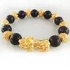 XJ003 Gold Color Pixiu Charm Bracelet Bracelet for Women Men Men Mashion Beads Black Stone Beads Pixiu Buddha Jewelry279O