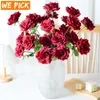 Fiori decorativi 1PC Bouquet di peonia artificiale White Rose Red Forniture per feste di nozze 3 teste Decorazioni per la casa finte in seta simulata