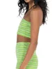 Survêtements pour femmes Y2k Femmes S Rayé Col Bateau 2 Pièces Ensemble Élégant Vert Crop Tube Top Et Jupe Costume Pour Une Tenue À La Mode (Taille S)