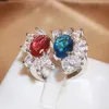 Vriendin sieraden trouwring vrouwen zoet rood blauw kristal zirkoon diamant witgouden ring partij verjaardagscadeau verstelbaar