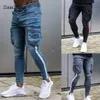 Samlona 2021 Novo Patchwork Jeans Stripe Moda Masculina Motcycle Demin Pant Multi-pocket Calças Slim Bottom Plus Size Men Men 295d