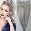 #Gray Clip in Human Hair Extensions 120g Set 14 ''-26 '' Peruansk Human Hair Clip in Extensions 7st Set Silver 2531