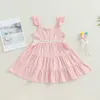 Girl's Dresses Kids Girl Summer Dress Cute Fly Sleeve Solid Color Tiered Princess Dress Swing A-Line Dress Children Girls Clothes