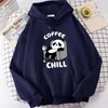 Heren Hoodies Koffie En Chill Kawaii Panda Man Harajuku Casual Sweatshirts All-Match Chic Kleding Comfortabele Losse Hoodie Voor Mannen