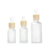 Bottles Vial Cosmetic Container Frosted Glass Jar with Imitated Bamboo Cap 30ml Dropper Bottle Empty