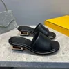 Sapatos femininos de luxo verão F-Baguette sandálias femininas de banda larga em couro Nappa salto escultural sem cadarço mulas conforto caminhada EU35-43 CAIXA