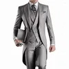 Men's Suits Gray Wedding Men Suit 3 Piece Groom Tuxedo Long Blazer Man Formal Prom Male Fashion Costume Homme (Jacket Vest Pants)