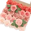 Fiori decorativi Mefier Artificiale 25pcs Corallo dall'aspetto reale Ombre Colori Schiuma Rose finte con steli per bouquet da sposa fai da te Decorazione domestica