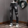 Män cowboy byxor oss euro accent skadade jeans skater fit rip denim268b