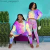 Women's Tracksuits Large S-5XL pants suit Women's tie Dye printing crop top and leg jogging Sportswear matching suit Wholesale direct shipment FT805 Z230720