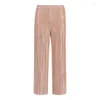 Pantalon deux pièces femme Miyake coupe ajustée rose à lacets manches longues col en v haut d'été Design à la mode couleur unie plissé droite femmes