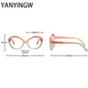 Solglasögon Fashion Style Two Color Splice Optical Spectacle Frame Women's TR90 Oval Cat's Eye Anti Blue Light