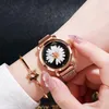 Relojes de pulsera de lujo para mujer, reloj pequeño con margaritas, hebilla magnética, sencillo, para mujer, de acero inoxidable, de cuarzo, femenino