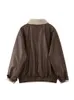 レディースジャケット冬の毛皮の革のジャケット長い袖のゆるい暖かい子羊ウールビンテージ厚い機関車のラペル女性PUオートバイコート230719