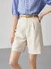 Women's Pants Summer Shorts With Belt Straight Leg Short Office Lady High Waisted Korean Knee Length Solid Color Women