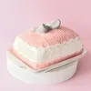 Plates Ceramic Butter Dish With Lid Pink Porcelain Airtight Cheese Keeper Storage Plate Bow Flower Crock Box Container Dishwasher Safe