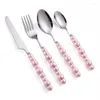 Dinnerware Sets Upscale Stainless Steel Cutlery Set With Ceramic Pearl Handle Dining Spoon Fork Knife Travel Flatware Portable