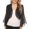 Damenblusen, einfarbig, Rüschen, ausgestellte Ärmel, Chiffon-Cardigan, kleines Schulteroberteil