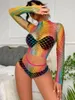 Conjuntos de sutiãs femininos Sexy Rainbow Fishnet Conjunto de Lingerie Duas Peças Erótico Pornô Corpo Roupa Interior Moda Verão Ropa Interior Sexys Mujer