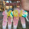 4PC 10ml Glossy Lip Gloss Key Chain Cute Bear Lollipop Charm Natural Kit Base Vegan Clear Lipgloss Customized Lipstick3072