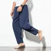 Men's Pants 2023 Linen Casual Loose Trousers Chinese Style Bloomers Male Wide Legs Cross-pants Joggers Black