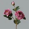 Fiori decorativi 4 pezzi retrò 3 teste autunno fiore di peonia seta per la casa soggiorno arredamento ornamento bouquet da sposa disposizione di nozze