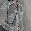 Мужские повседневные рубашки Harajuku Mesh Top Рубашка свободная негабаритная блузская блузская уличная одежда винтажная корейская Blusas солнцезащитный крем