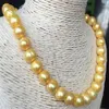 Baroque 10-11mm Natural South Seas Gold Pearl Necklace 18 tum 14k Gold Clasp206p