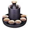 Wine Glasses Japanese Style Ceramic Sake Pot Cup Set Black Pottery Liquor Bottle Cups Tray 230719